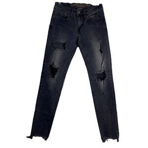 American Eagle Jeans Skinny Mens Extreme Flex Black Denim Distressed 26x28